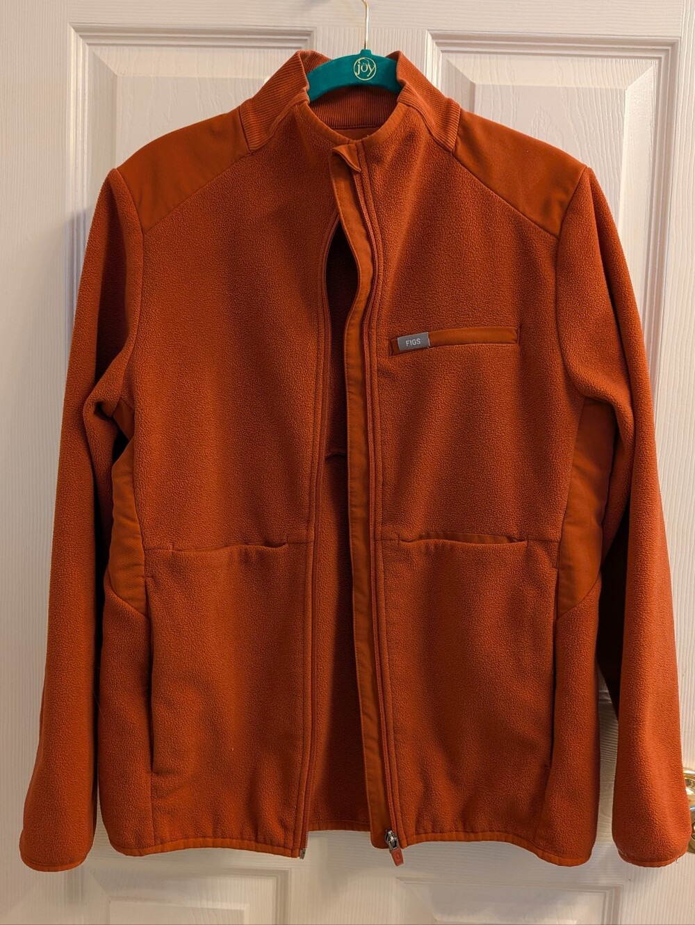 Figs Fleece Zip-Front Jacket in Burnt Orange, Medium.